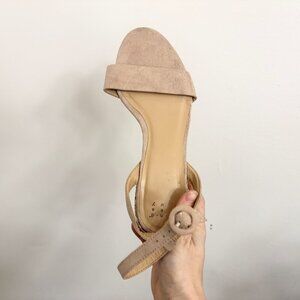 EUC Taupe Strappy Sandals w/ Glitter Heel & Ankle Strap - sz 7.5 - A NEW DAY